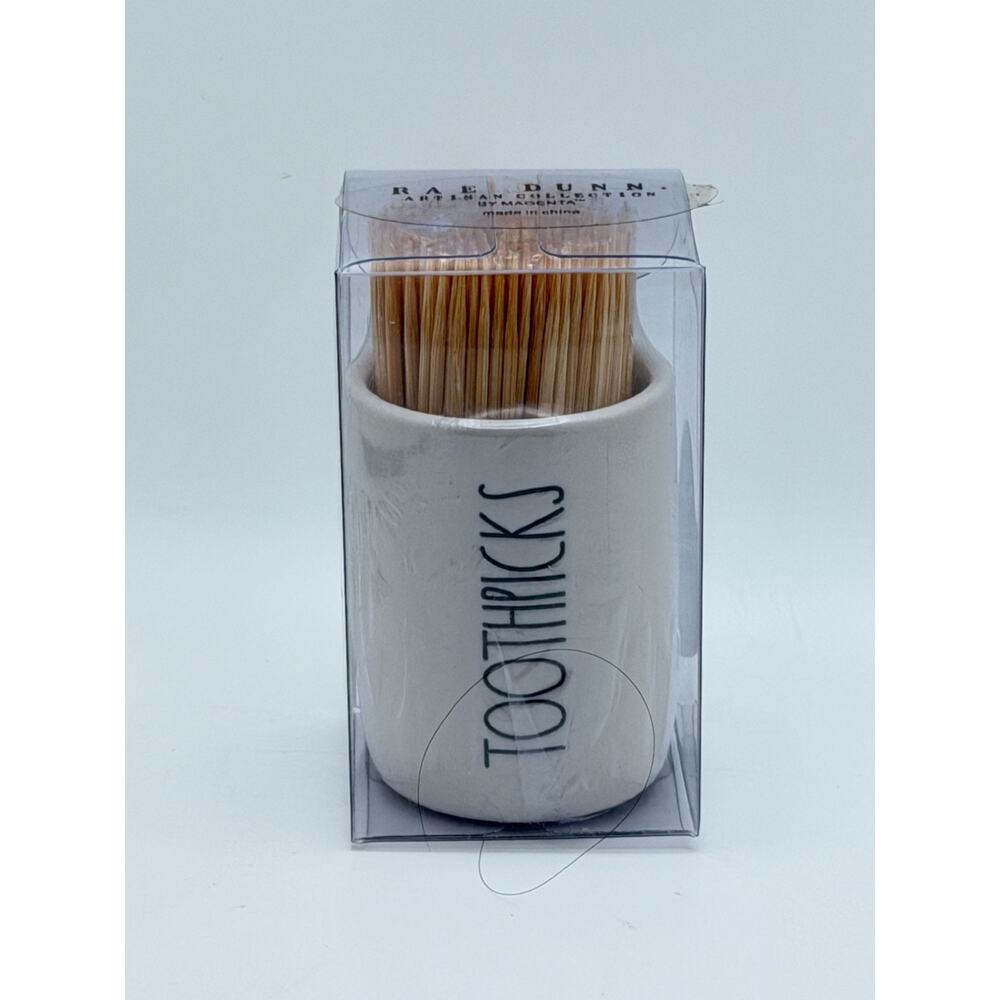 Rae Dunn Toothpick Holder With Wooden Toothpicks In Ceramic Container White